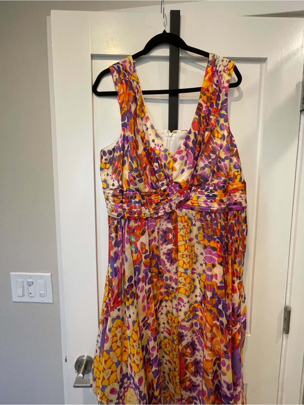 Suzi Chen Pink, Orange & Yellow Sleeveless Printed Dress silk sz 16w NWOT’s